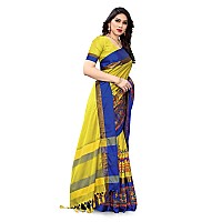 SERONA FABRICS Womens Banarasi Cotton Silk Saree With Blouse Piece (SERONA1028__Yellow, Blue)