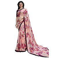 RAJESHWAR FASHION WITH RF Womens Georgette Printed Saree With Blouse(A32 ROSE NEW 2_White Pink)