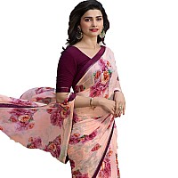 RAJESHWAR FASHION WITH RF Womens Georgette Printed Saree With Blouse(A32 ROSE NEW 2_White Pink)