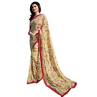 RAJESHWAR FASHION WITH RF Womens Floral Printed Georgette Saree For Women With Lace Border & Piece(Beige)