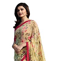 RAJESHWAR FASHION WITH RF Womens Floral Printed Georgette Saree For Women With Lace Border & Piece(Beige)