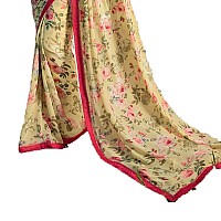 RAJESHWAR FASHION WITH RF Womens Floral Printed Georgette Saree For Women With Lace Border & Piece(Beige)