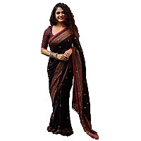 Winza Designer Holika-3 black sarees for women Plain Mysore Silk Saree for women Holika-3 black sarees for women