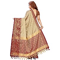 PristiveFashionHub Womens Cotton Silk Saree With Blouse Piece (Cottonsilk_Jacquard Silk_Creme_Cream)