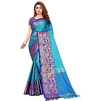 PristiveFashionHub Womens Cotton Silk Saree With Blouse Piece (Cottonsilk_Jacquard Silk_Sky_Skyblue)