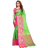 PristiveFashionHub Womens Cotton Silk Saree With Blouse Piece CottonsilkJacquard SilkGreenGreen