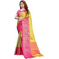 PristiveFashionHub Womens Cotton Silk Saree With Blouse Piece (Cottonsilk_Jacquard Silk_Lemon_Lemon)