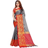 PristiveFashionHub Womens Cotton Silk Saree With Blouse Piece (Cottonsilk_Jacquard Silk_Grey_Grey)