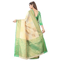 Enthone Womens Tusser Silk Kota Checks Saree With Unstitched Blouse Piece(Beige & Green)