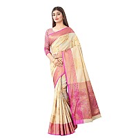 Enthone Womens Woven Banarasi Kanchipuram Art Silk Saree with Blouse Piece (SZWVTU-10 Beige)