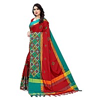 SERONA FABRICS Womens Banarasi Cotton Silk Embroidered Work Saree With Blouse Piece