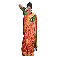 Panzora Womens Banarasi Patola Silk Saree With unstitched Bloue Piece (Orange)