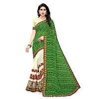 SERONA FABRICS Womens Bandhani Printed Georgette Saree With Blouse Piece SERONA931Green Beige