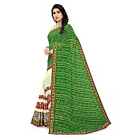 SERONA FABRICS Womens Bandhani Printed Georgette Saree With Blouse Piece SERONA931Green Beige