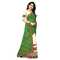 SERONA FABRICS Womens Bandhani Printed Georgette Saree With Blouse Piece SERONA931Green Beige