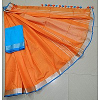 HAIDER ALI AND SONS Womens Linen Slub Saree with Blouse Piece Orange