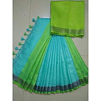 HAIDER ALI AND SONS Stylish and Elegant Womens Linen Slub Saree with Blouse Piece for Every Occasion (Pack of 1 - Green)