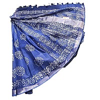 HAIDER ALI AND SONS Womens Linen Slub Batik Print Saree with Blouse(Blue)