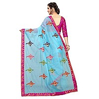 Shreeji Designer Womens Ari Embroidery Work and Chanderi Cotton Saree With Blouse Piece (Orange & Blue)