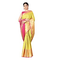 Enthone Womens Banarasi Art Silk Saree With Unstitched Blouse Piece(Yellow)