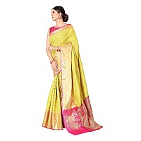 Enthone Womens Banarasi Art Silk Saree With Unstitched Blouse Piece(Yellow)