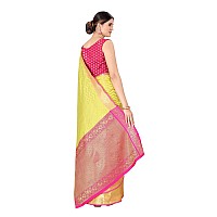 Enthone Womens Banarasi Art Silk Saree With Unstitched Blouse Piece(Yellow)