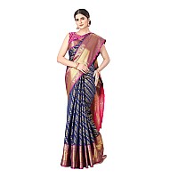 Enthone Womens Banarasi Silk Saree With Unstitched Blouse PieceNavy Blue