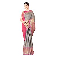 Enthone Womens Banarasi Silk Saree With Unstitched Blouse Piece(Grey)