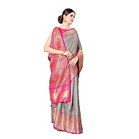 Enthone Womens Banarasi Silk Saree With Unstitched Blouse Piece(Grey)