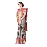 Enthone Womens Banarasi Silk Saree With Unstitched Blouse Piece(Grey)