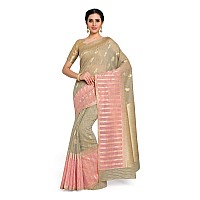 MIMOSA Cotton Blend Women Beige Color Cotton Banarasi Silk Saree With Unstitched Blouse