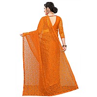 LOROFY Womens Net Saree With BlouseFree Size Orange