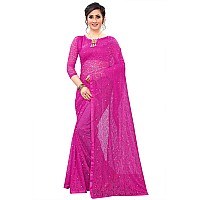 LOROFY Womens Net Saree With BlouseFree Size Pink