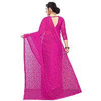 LOROFY Womens Net Saree With BlouseFree Size Pink