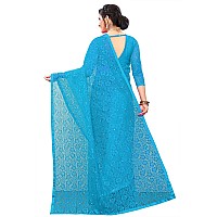 LOROFY Womens Net Saree With BlouseFree Size Sky Blue