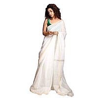 Sareekatha Womens Pure Cotton Ethnic Saree with Blouse (White)