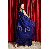 Sareekatha Womens Pure Cotton Ethnic Saree with Blouse (Dark Blue)