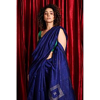 Sareekatha Womens Pure Cotton Ethnic Saree with Blouse (Dark Blue)