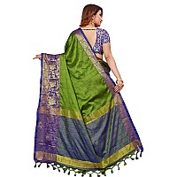 PristiveFashionHub Womens Cotton Silk Saree With Blouse Piece (Jacquard Silk_Freesize_Greenblue)