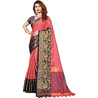 PristiveFashionHub Womens Cotton Silk Saree With Blouse Piece (Jacquard Silk_Freesize_Pinkblue)