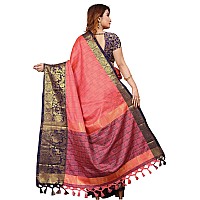 PristiveFashionHub Womens Cotton Silk Saree With Blouse Piece (Jacquard Silk_Freesize_Pinkblue)