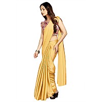 Kaugalian store Womens Solid Satin Silk Saree With Digital Printed Unstitched Blouse Piece - Sky BlueGolden