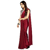 Kaugalian store Elegant Womens Solid Satin Silk Saree With Digital Printed Unstitched Blouse Piece - Sky Blue & Maroon