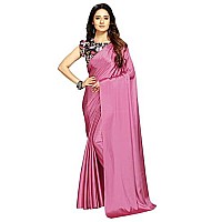 Kaugalian store Womens Solid Satin Silk Saree With Digital Printed Unstitched Blouse Piece - Sky Blue & Magenta