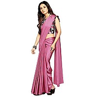 Kaugalian store Womens Solid Satin Silk Saree With Digital Printed Unstitched Blouse Piece - Sky Blue & Magenta