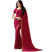 RAJESHWAR FASHION WITH RF Womens Triangle Geometric Printed Georgette Fancy Sarees For Festival With Jacquard Lace Border & BlouseBanglori Unstitched Piece (Maroon_Orange_Free Size 6.30 Mtr)