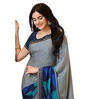 RAJESHWAR FASHION WITH RF Womens Triangle Geometric Printed Moss Silk Fancy Sarees For Festival With Jacquard Lace Border & Unstitched Blouse Piece(A20 GREY NEW 4_Free Size 6.30 Mtr)