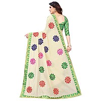 Shreeji Designer Womens Ari Embroidery Work and Chanderi Cotton Saree With Blouse Piece (White & Green)