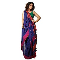 Sareekatha Womens Khadi Cotton Silk Handloom Saree with Temple Border (Blue)