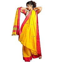 Sareekatha Womens Khadi Cotton Silk Handloom Saree with Temple Border (Yellow)